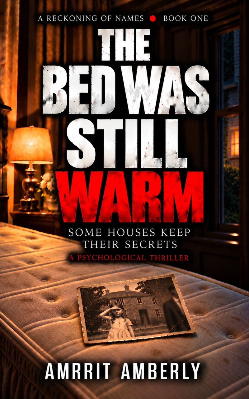 The Bed Was Still Warm by Amrrit Amberly, a psychological thriller and Book One of A Reckoning of Names.